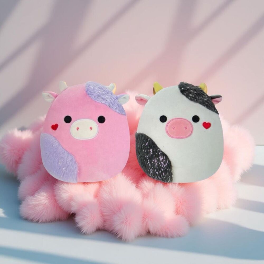 NWT 2024 Valentine Fuzzy Patty Cow & Connor Cow Select Series Squishmallows 8”